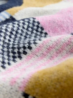 Bleu marine multicolore patché - Pull en maille à col rond en laine