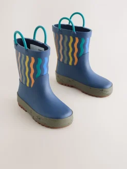 Bleu marine rayé - Bottes de pluie à poignée