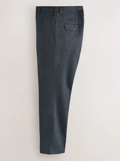 Bleu marine texturé - Pantalon élégant en coton brossé coupe classique