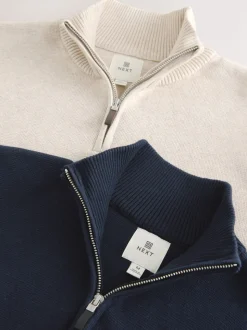 Bleu marine/avoine - Lot de 2 pulls N. Premium 100% coton Coupe classique Premium Quarter Zip