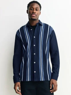 Bleu marine/blanc - Chemise rayée en jersey Manches courtes