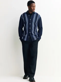 Bleu marine/blanc - Chemise rayée en jersey Manches courtes