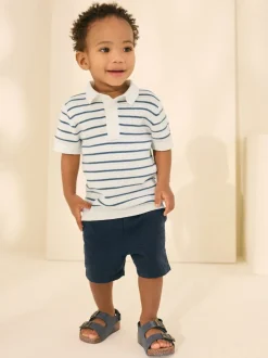 Bleu marine/blanc - Polos Col boutonné en maille 100% coton (3mois-7ans)