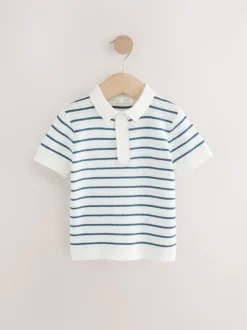 Bleu marine/blanc - Polos Col boutonné en maille 100% coton (3mois-7ans)
