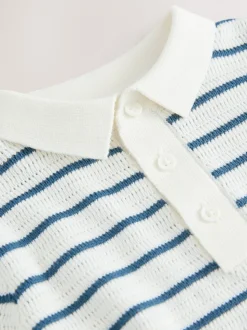 Bleu marine/blanc - Polos Col boutonné en maille 100% coton (3mois-7ans)
