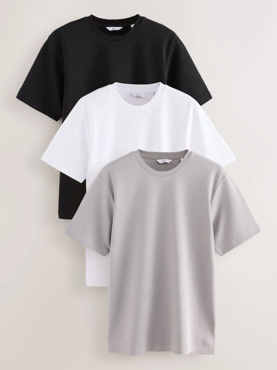 Bleu marine/blanc/pierre - Lot de 3 t-shirts épais doux au toucher