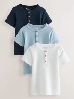 Bleu marine/bleu/pierre - T-shirts à manches courtes à col Henley Lot de 3 (3mois7ans)