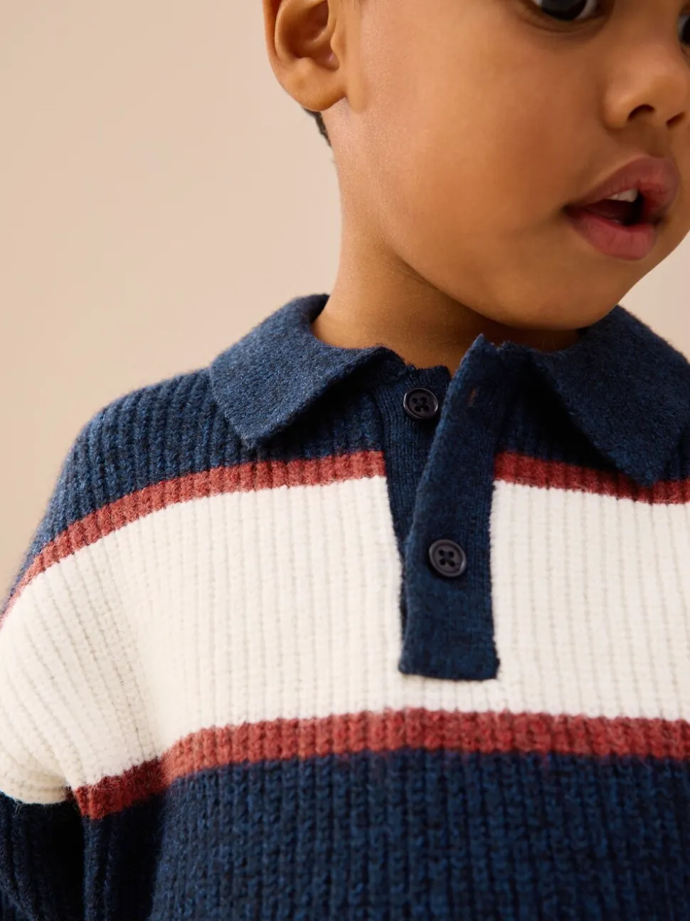 Bleu marine/bordeaux - Polo de rugby à rayures en maille (3mois7ans)