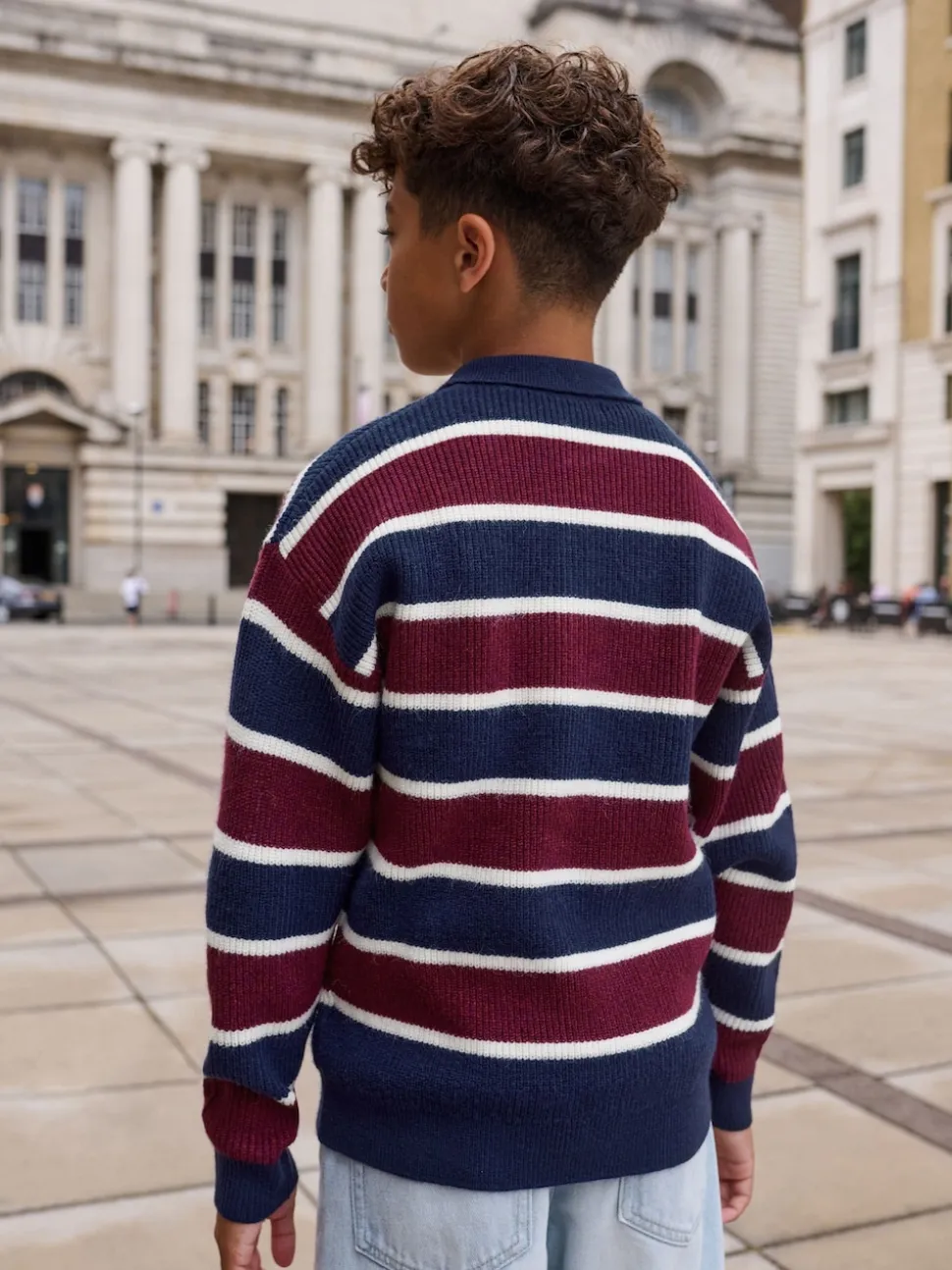 Bleu marine/Bordeaux Rayure - Chemises de rugby en maille (3-16ans)