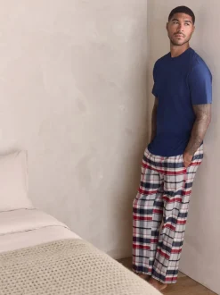 Bleu marine/gris - Ensemble pyjama tissé à carreaux à manches courtes