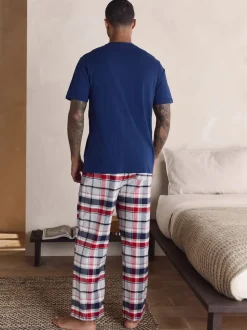 Bleu marine/gris - Ensemble pyjama tissé à carreaux à manches courtes