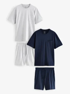 Bleu marine/gris - Lot de 2 pyjamas courts en jersey