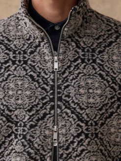 Bleu marine/gris imprimé - Polaire à col cheminée zippé