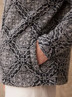 Bleu marine/gris imprimé - Polaire à col cheminée zippé