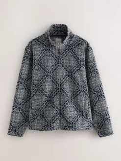 Bleu marine/gris imprimé - Polaire à col cheminée zippé