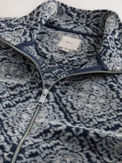 Bleu marine/gris imprimé - Polaire à col cheminée zippé