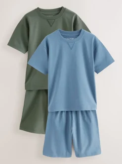 Bleu marine/gris uni - 100Pyjama court en coton % 2 Lot (3-16ans)