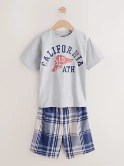 Bleu marine/gris universitaire - Carreaux Pyjamas courts tissés 2 Lot de (4-16ans)