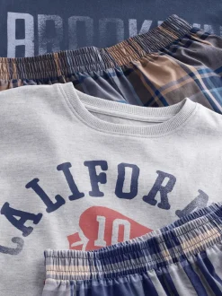 Bleu marine/gris universitaire - Carreaux Pyjamas courts tissés 2 Lot de (4-16ans)