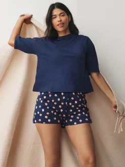 Bleu marine/jaune à pois - Ensemble de 2 pyjamas shorts