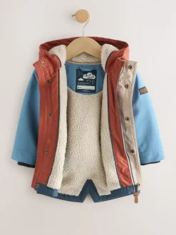 Bleu marine/Rouge color block - Parka imperméable doublée de borg (3mois-7ans)