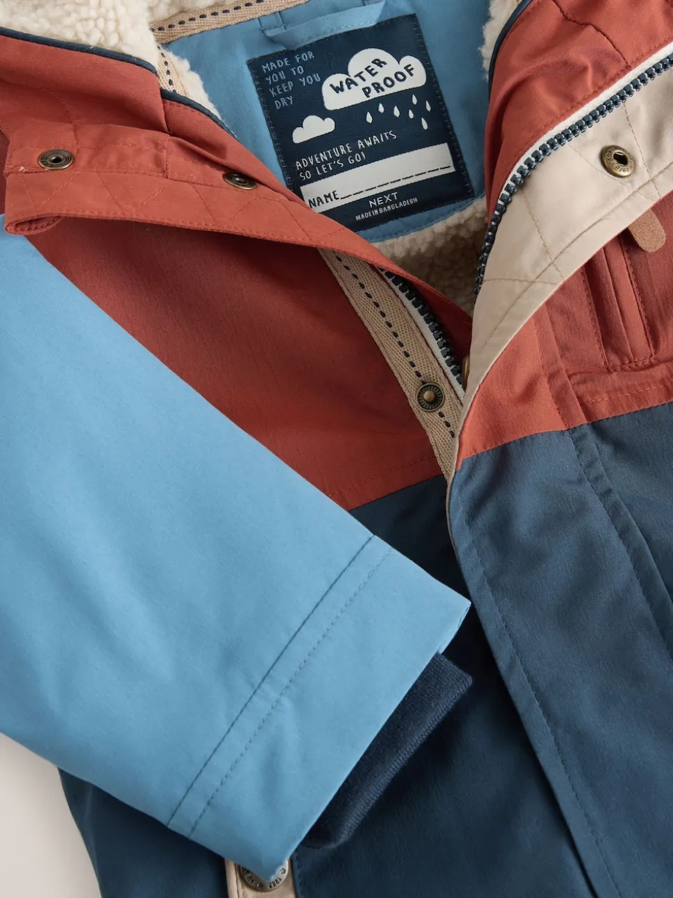 Bleu marine/Rouge color block - Parka imperméable doublée de borg (3mois-7ans)