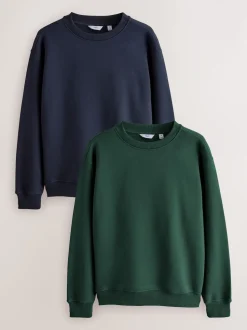 Bleu Marine/Vert - Lot de 2 Sweat-shirts Col rond en jersey riche en coton