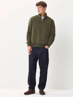 Bleu marine/vert kaki - Lot de 2 sweat-shirts à col zippé en jersey épais riche en coton