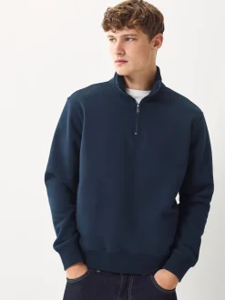 Bleu marine/vert kaki - Lot de 2 sweat-shirts à col zippé en jersey épais riche en coton