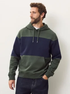 Bleu marine/vert kaki - Sweat à capuche à enfiler - Sweat-shirt color block