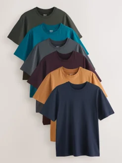 Bleu marine/vert/rouge bordeaux/jaune/ardoise/bleu - Ajustement régulier - Lot de t-shirts essentiels en coton 6
