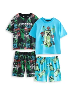 Bleu menthe - Vanilla Underground Pyjamas garçon 100% coton Minecraft à manches courtes Ensemble de 2