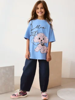 Bleu motif caniche - T-shirt oversize imprimé graphique (3-16ans)