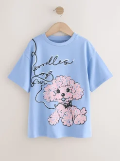 Bleu motif caniche - T-shirt oversize imprimé graphique (3-16ans)