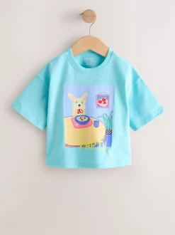 Bleu motif chien - T-shirt Manches courtes (3mths-7yrs)
