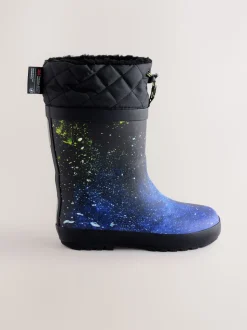 bleu motif galaxie - Bottes en caoutchouc fourrées