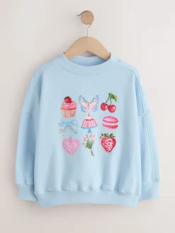 Bleu motif gâteau orné de perles - Sweat-shirt (3-16yrs)