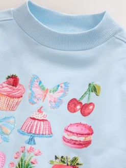 Bleu motif gâteau orné de perles - Sweat-shirt (3-16yrs)