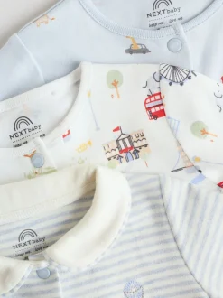 Bleu motif Londres - Combinaisons de nuit pour bébé 3 Pack (0-2ans)