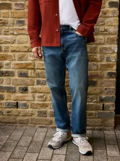 Bleu moyen - Ajustement droit - Signature Selvedge jean Denim Jeans