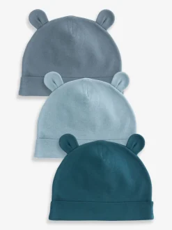 Bleu moyen - Bébé 100% Coton Bonnet 3 Lot (0-18mths)