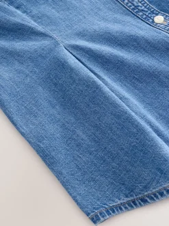 Bleu moyen - Chemise en denim ajustée à manches longues à taille cintrée