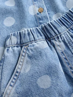 Bleu moyen - Ensemble gilet et Shorts Denim à pois (3mois-7ans)