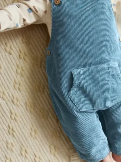 Bleu moyen - Ensemble salopette et body en velours côtelé (0mois-2ans)