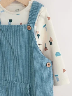 Bleu moyen - Ensemble salopette et body en velours côtelé (0mois-2ans)