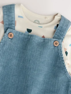 Bleu moyen - Ensemble salopette et body en velours côtelé (0mois-2ans)