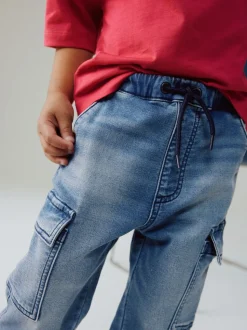 Bleu moyen - Jean cargo large extensible confortable (3mois -7ans)