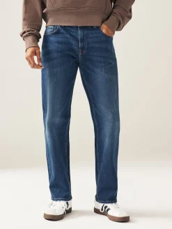 Bleu moyen - Jean classique extensible à coupe décontractée