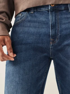 Bleu moyen - Jean classique extensible à coupe décontractée