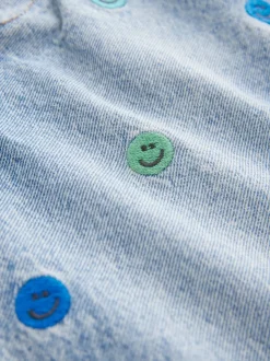 Bleu moyen - Jean en denim brodé 100 % coton (3mois-7ans)